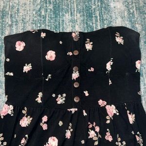 STRAPLESS BLACK AND ROSE MINI DRESS